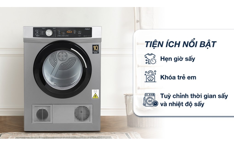 Máy sấy thông hơi Aqua 8 kg AQH-V800H SS